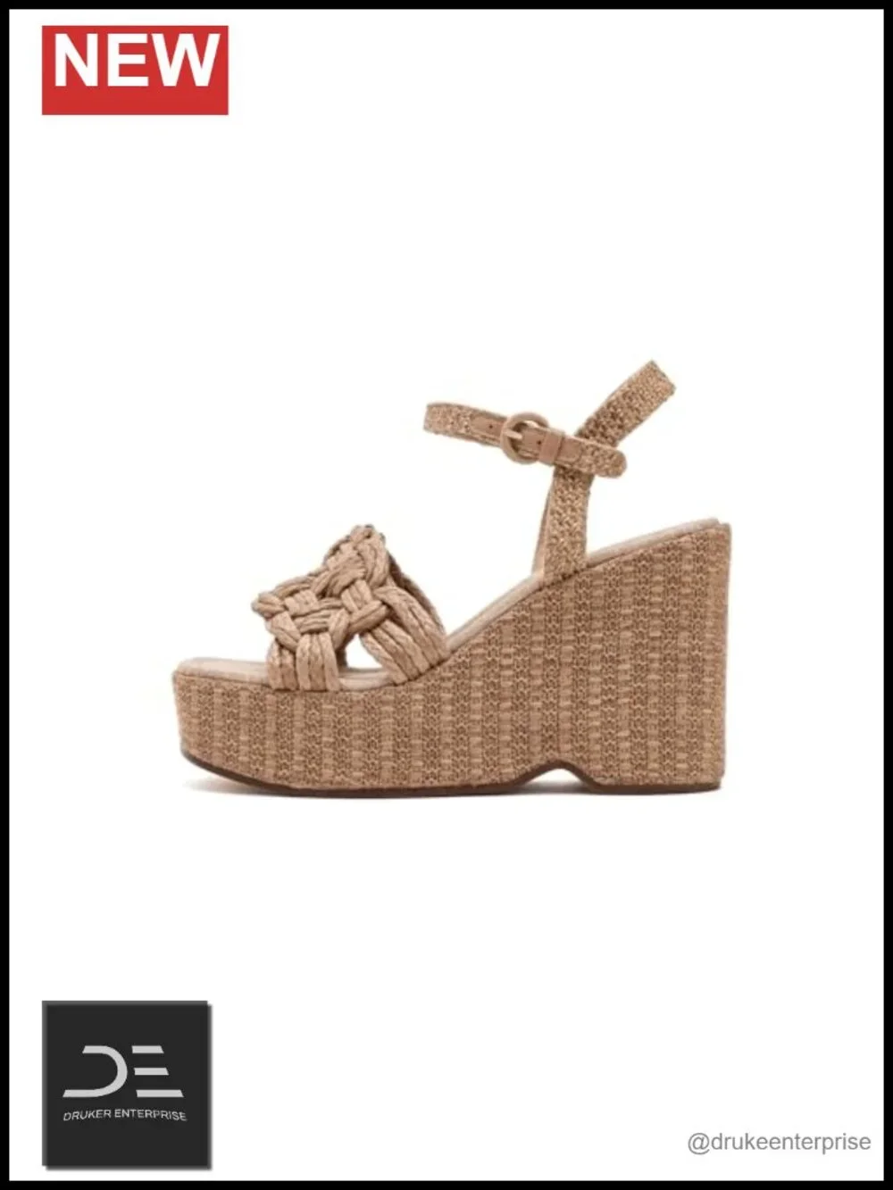 Wedge Espadrille Sandal Raffia Woven Straps Adjustable Ankle Buckle Heel